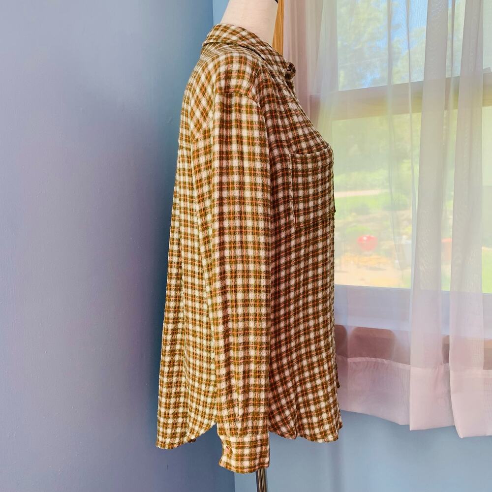 Anthropologie Pilcro Plaid Crinkle Button Down Shirt Size XS - Picture 5 of 7
